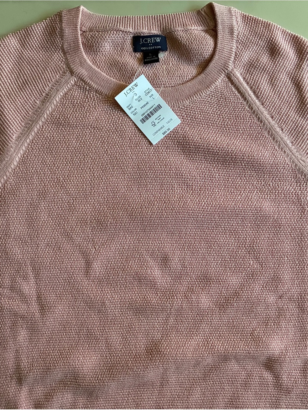 J.Crew men’s iced quartz Cotton seed-stitch crewneck sweater. L. NWT.